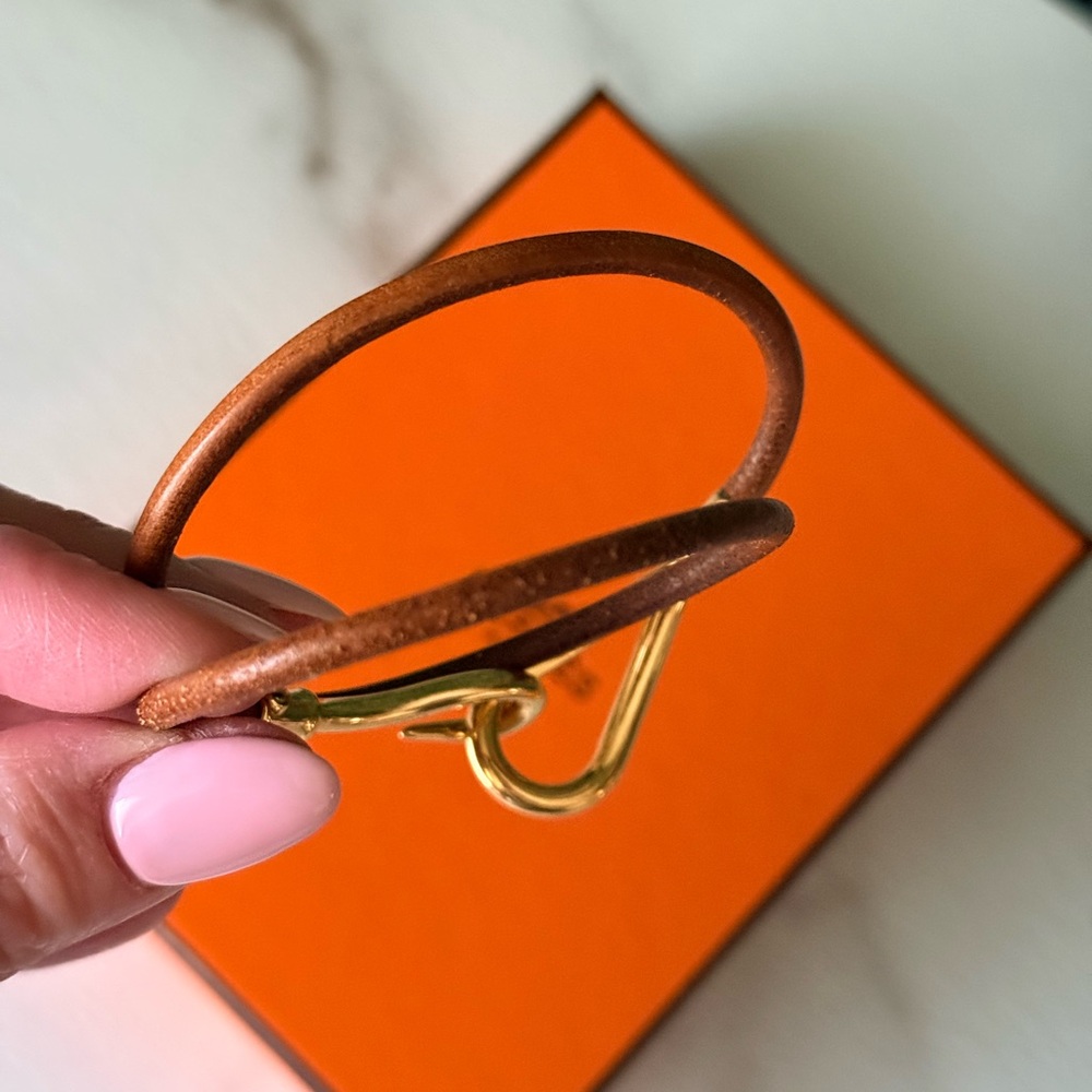 Hermes Brown Double Tour Leather Bracelet with Gold Hook - Picture 4 of 7